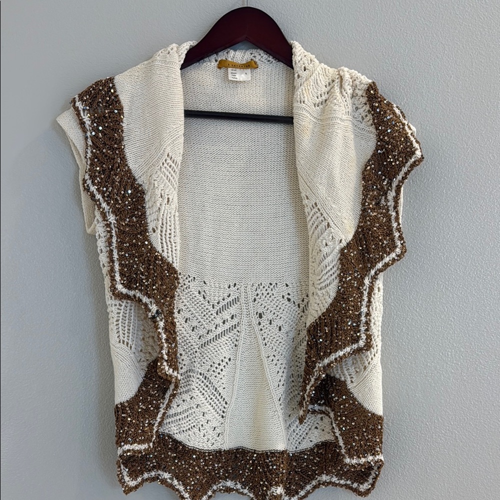 Chic Cream and Brown Women's Knit Poncho